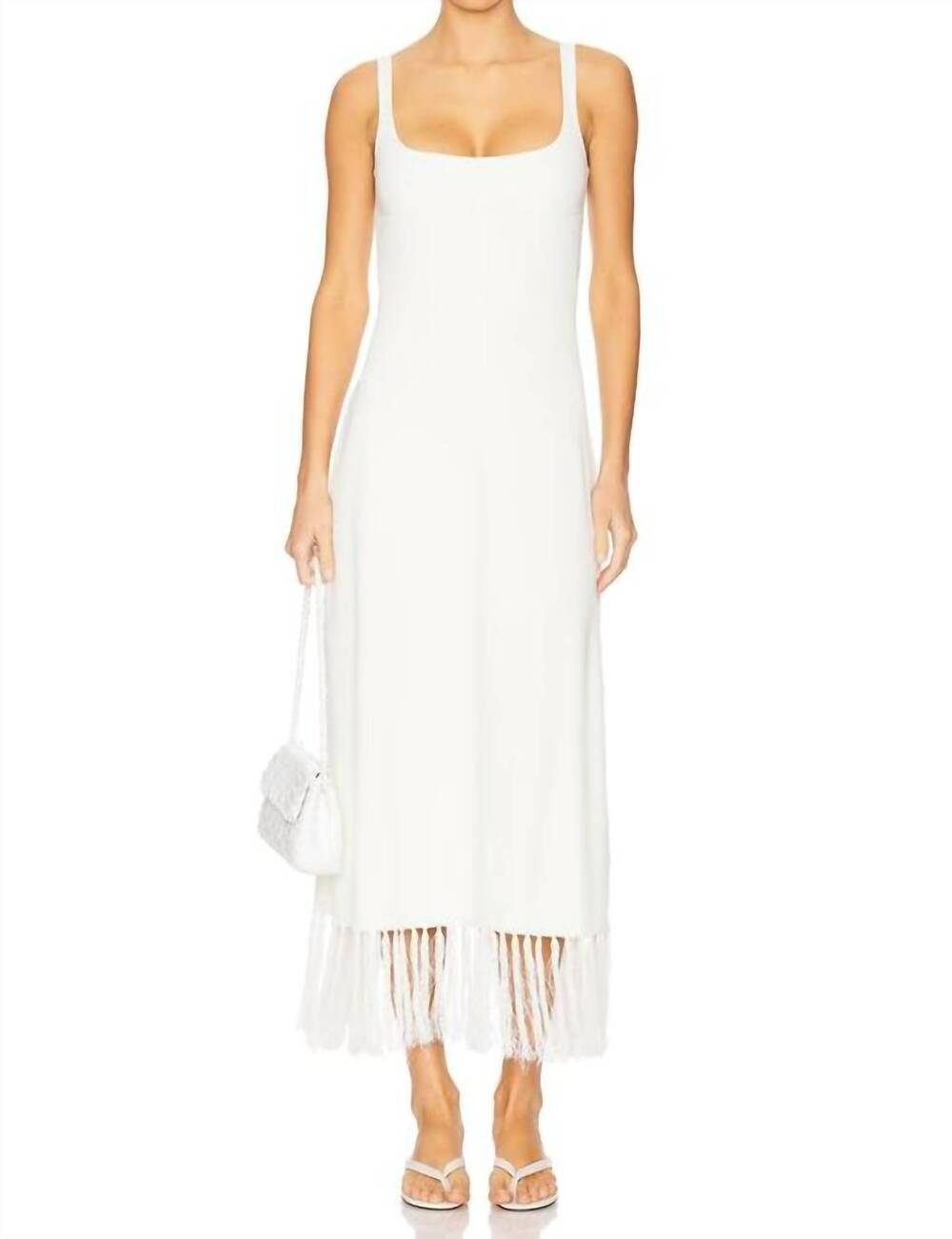 NEW CLEA silas fringe knit dress in off white